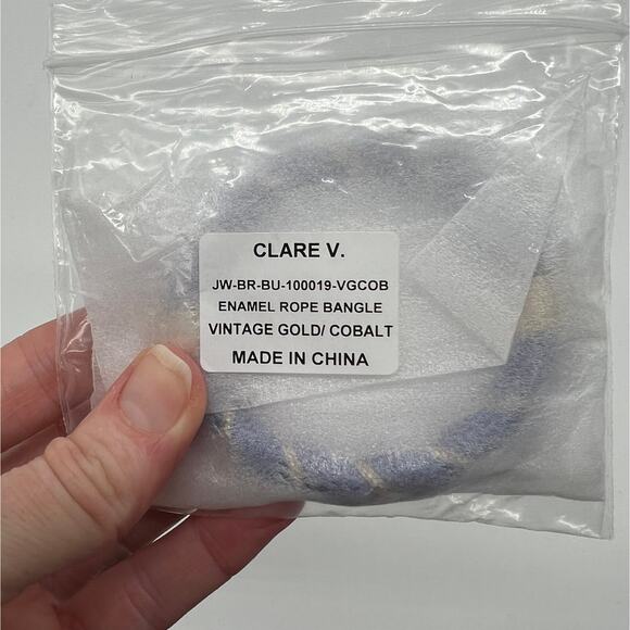 CLARE V Gold Plated Enamel Rope Bangle Bracelet Blue Rhinestone Crystal NEW - Picture 11 of 11